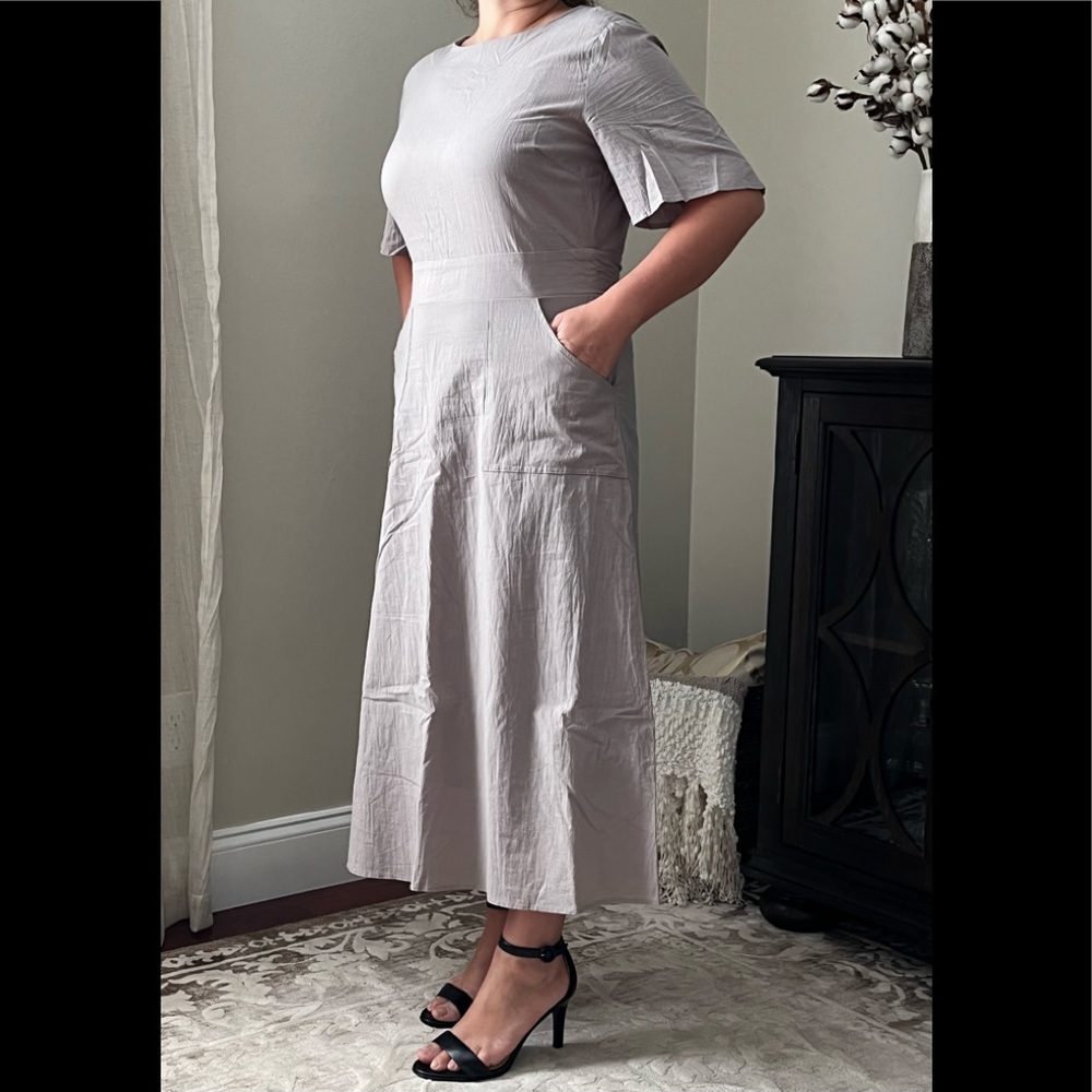 Petallush Stone Half Sleeve Round Neck Cotton Midi Dress with Pockets - Picture 4 of 7